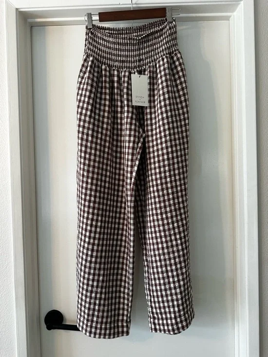 Stitch And Feather Brown Gingham Wide-Leg Pants - Picture 5 of 6